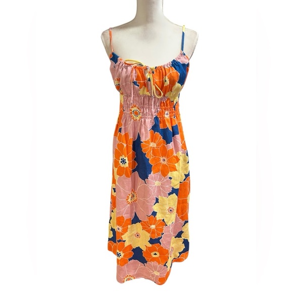RAILS Octavia linen midi Dress | boho retro Flower Power sundress Sz Medium - Picture 1 of 7